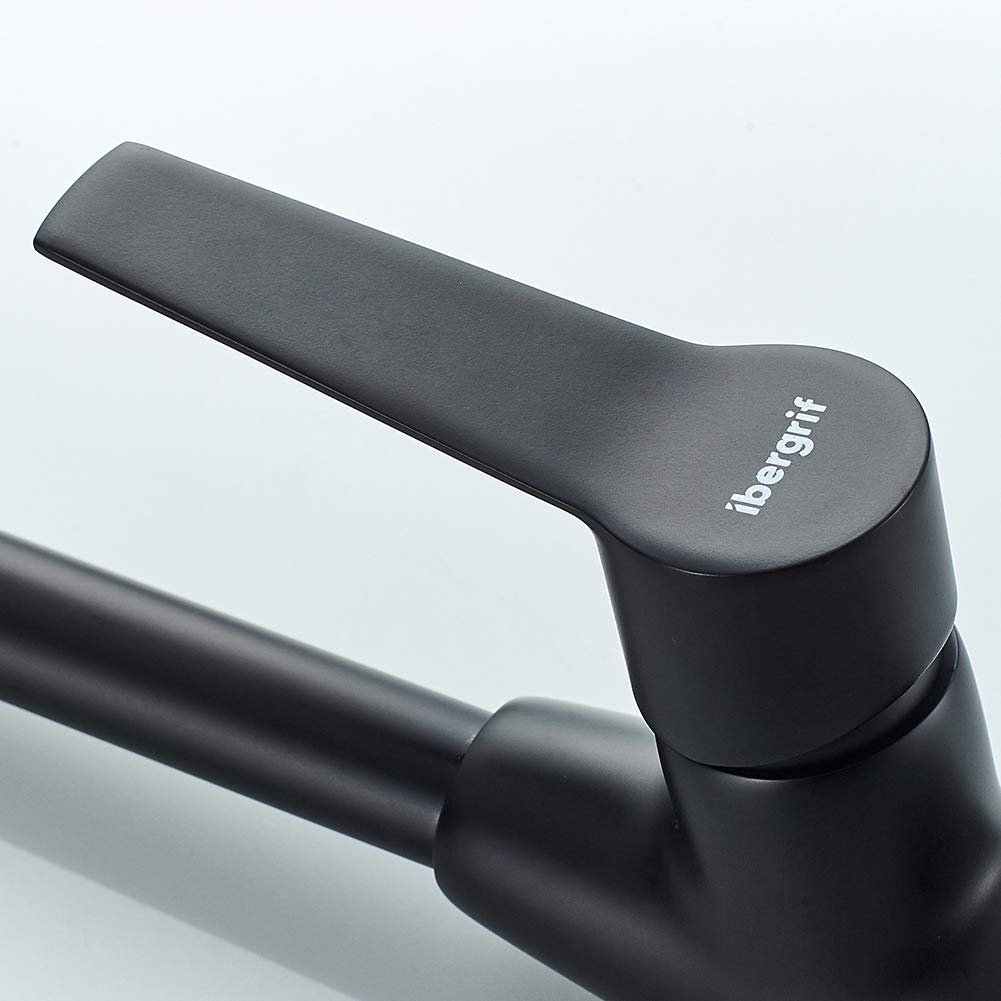 Ibergrif Grifo Cocina Negro, Grifos Cocina Fregadero Profesional con Caño Alto, Grifo de Cocina para 2 Modos Giratorio a 360° Monomando, M14026B