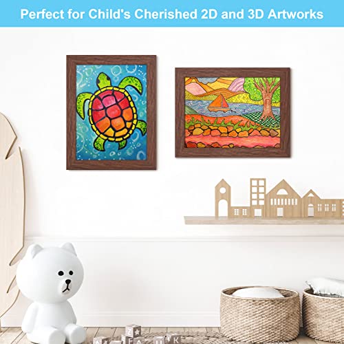 Image of [2Pack] Kids Art Frames, 9x12 Front Opening Kids Artwork Frames Changeable, Brown Artwork Display Storage Frame for Wall, Holds 50 Pcs, for 3D Picture, Crafts, Children Drawing, Hanging Art, Portfolio