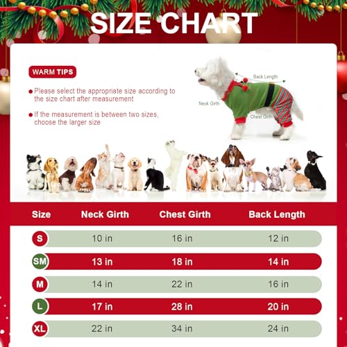 Image of Mihachi Christmas Dog Pajamas, Pet Costume Elf Dog Costume Clothes for Small Large Soft Pet Pjs Winter Warm Jammies, Stretchy Elf Clown Apparel for Puppy Christmas Party Supplies, Green SM