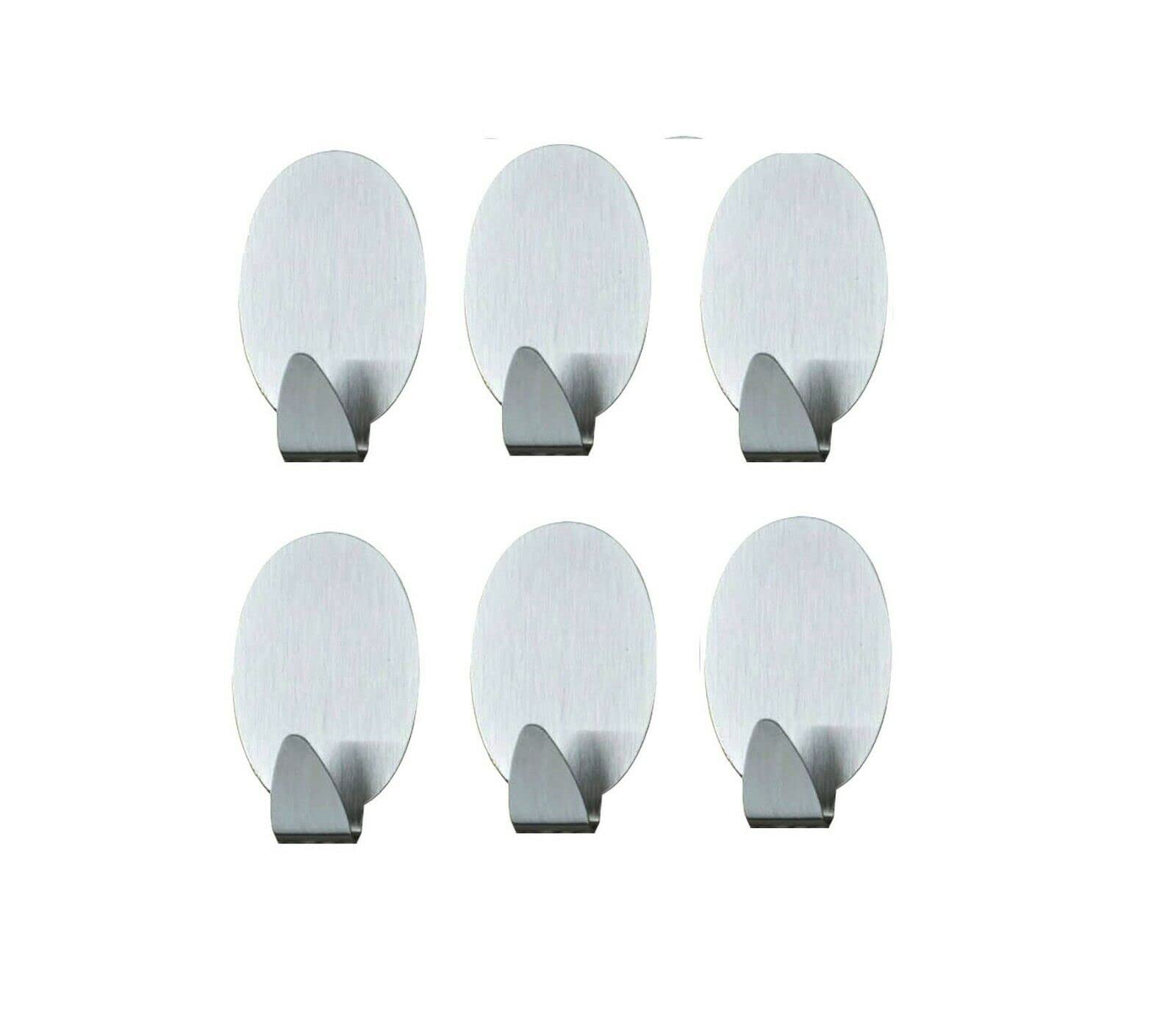 Mr. Gadget Solutions Silver Mr. Gadget Solution® 6 X Self Adhesive Hooks Stainless Steel Strong Sticky Stick On Wall Door-New