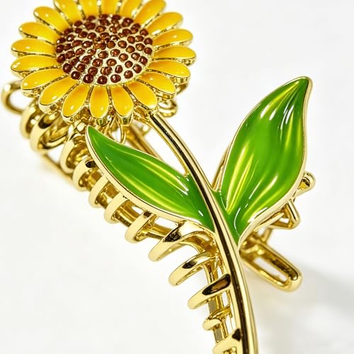 Pinzas para el cabello TIIZIISII Sunflower elegantes metálicas con flor y pedrería, pinzas antideslizantes para cabello grueso y fino, accesorios de verano para niñas miniatura 5