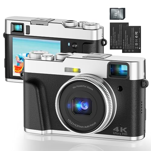 Fotocamera Digitale 4K 48MP Autofocus con Mirino, Macchina Fotografica con Scheda da 32GB e 2 Batterie, Fotocamera Compatta con 16X Zoom per Fotografi Principianti/Viaggiatori/Adolescenti-Nero