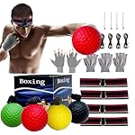 Reflex Balls Boxing Headband Set for MMA Boxing Kickboxing Training Reaction Ball Kit Includes 4 Different Levels Balls+4 Elastic Headbands+4 Spare Lines+4 Gloves for All People