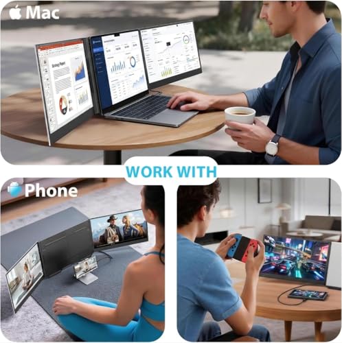 Image of APILDELLA 15.6'' Triple Laptop Screen Extender One Cable Connection, 1080P FHD Laptop Extended Monitor Portable with Speaker, Ultra-Slim Travel Monitor for 13-17.3 inch Laptops, Work with Mac, Window