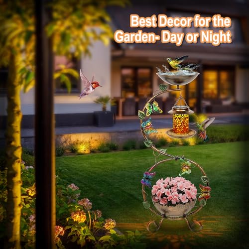 image for FIMOFIDRE 3 in 1 Bird Bath for Outside and Solar Bird Feeders Combo wi