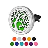 HOUSWEETY Car Air Freshener Aromatherapy Essential Oil Diffuser - Tree of Life Stainless Steel Locket,11 Refill Pads (With Gift Bag)