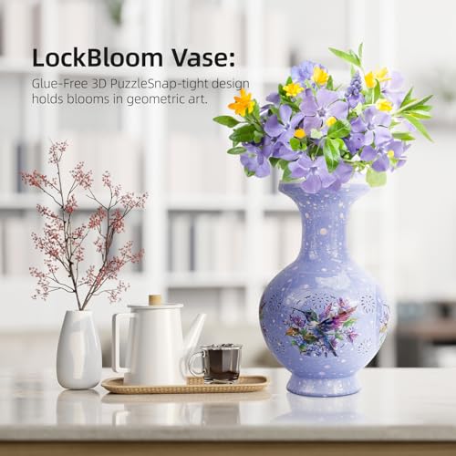 Image of LED 3D Puzzle Vase for Adults - Difficult Floral Puzzle Craft for Home or Office - Violet Songbird