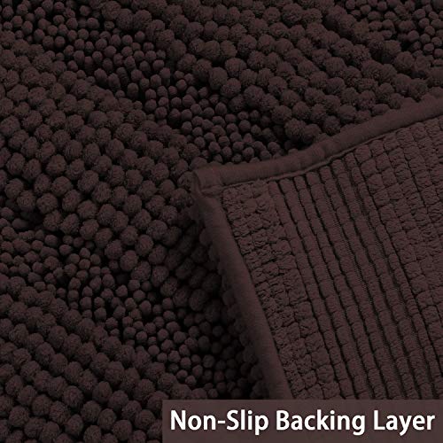 Image of Turquoize Non Slip Shaggy Chenille Microfibers Bathroom Rug Brown Bath Room