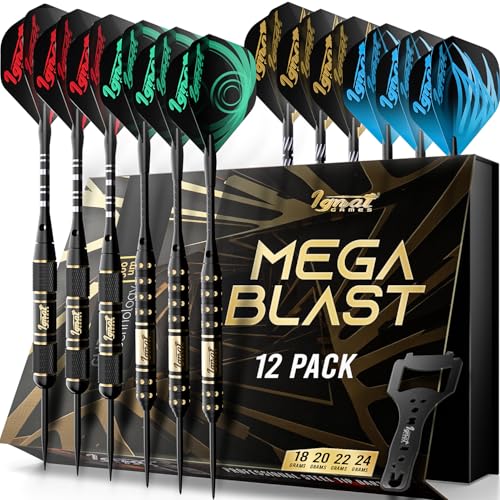 IgnatGames Premium Steel Tip Darts – 3/6/12 Pack Brass Barrels with Aluminum Shafts, 16 GlideXPro...*