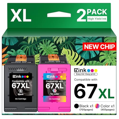 67XL Ink Cartridges Black/Color Combo Pack Remanufactured for HP Ink 67 67XL to Use with HP Deskjet 2855e 2800e 2755e 2827e 2700e 2700 2852e 4255e 2734e 4100 4000 Envy 6000 6055e Printer (2-Pack)