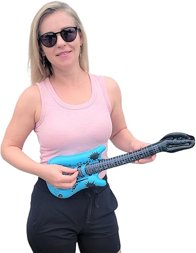 Miniatura 5 de Mini guitarras inflables de roca (21 pulgadas), vinilo perfecto para fiesta, DJ Dance 80s Rocker (Mini Rock-n-Roll 6 rosa y 6 azules (paquete de 12)