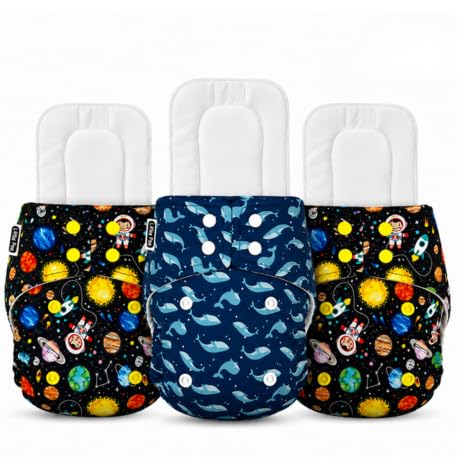 Image of Little Pea Adjustable Cloth Diaper for Babies (3 Months-3 Years) | Leak-Proof, Washable & Reusable | Includes 3 Diaper + 3 Absorbent Pad | Free Size (5-18 kg) | Pack of 3