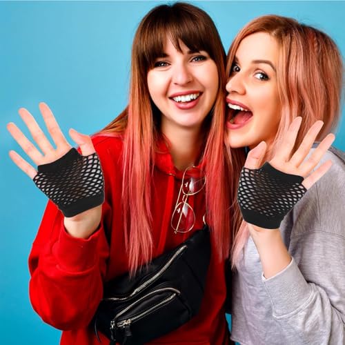 Guantes punk de red cortos sin dedos en color negro para fiestas 7