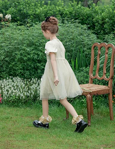 Dicry Toddler Girls Double Lace Socks Turn Cuff Big Ruffle For Little Kids 4-6T (Gold, 4-6 Years) #TOP2