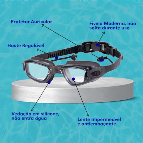 Super Kit Natação 5SPORTS 5 Em 1 Óculos De Mergulho Vedação Perfeita (Preto)