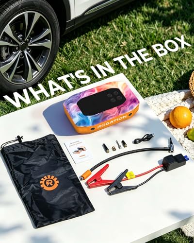 ROGATION 2000A Jump Starter with Air Compressor, Portable Car Battery Jump Starter, 12V Booster for Gas/Diesel Engines, 150PSI Tire Inflator 10000ma/h 33W Bidirectional fast Charging Power Bank-Orange - image 8