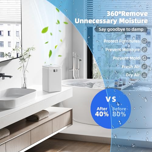 Deumidificatore Casa Muffa Elettrico 2200ML Anti Muffa Portatile - Ultra Silenzioso,Timer 2-12h,Spegnimento Automatico|LED 7 Colori|Per Bagno,Camera,Armadio (Bianco Air)