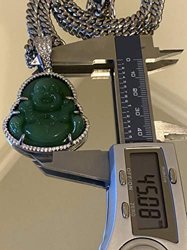 Smiling Happy Iced Laughing Buddha Green Jade Pendant Necklace Miami Cuban Chain Cz Box Lock, Genuine Certified Grade A Jadeite Jade Hand Crafted, Silver Jade Medallion 6mm 20" Cuban Choker4