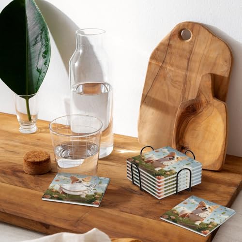 Dessous de verre absorbants en céramique décoratifs avec support et liège