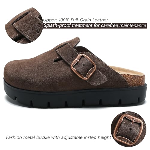 Image of Genuine Suede Clogs for Women Platform Shoes,Leather Comfort Potato Shoes Chunky with Arch Support, Casual Trendy Shoes Mules for Women