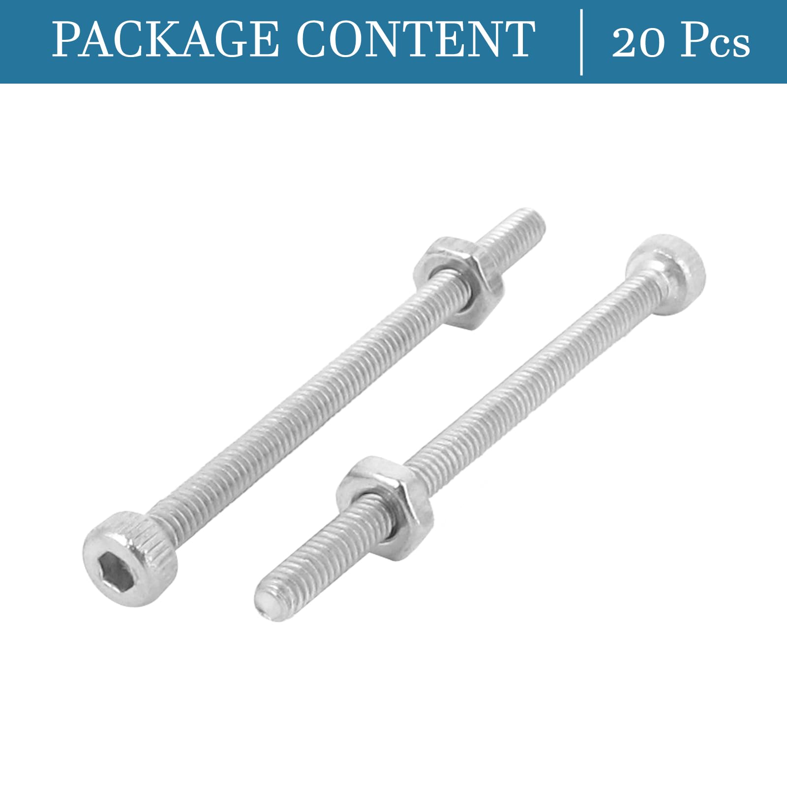 QUARKZMAN M2x30mm Śruby z łbem radełkowanym z łbem sześciokątnym z łbem sześciokątnym zestaw nakrętek x 20 szt. ze stali nierdzewnej do sprzętu gospodarstwa domowego, [srebrny odcień]