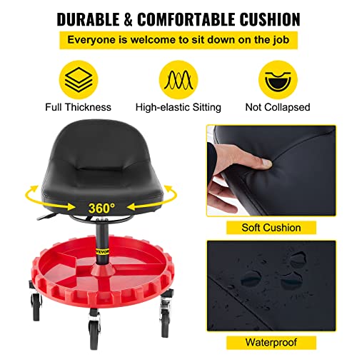 Vevor Shop Stool, 300 Lbs Rolling Garage Stool, 22” To 26” Adjustable Height Mobile Rolling Gear Seat, Round Tray Garage Pneumatic Stool, All-Terrain 5" Casters With Two Brakes Mechanic Seat #TOP5
