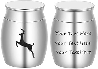 ZKXXJ 1.6 Inch Small Urns with Deer,Custom Name Cremation Urn,Personalized Mini Urn,Urn for Ashes,Stainless Steel Personal Mini Funeral Urn Funeral Ash Holder,Free Engraving Custom