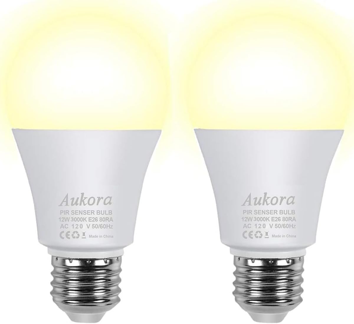 Motion Sensor Light Bulbs, Aukora 12W (100-Watt Equivalent) E26 Motion Activated Dusk to Dawn Security Light Bulb Outdoor/Indoor for Front Door Porch Garage Basement Hallway Closet(Warm White 2 Pack)