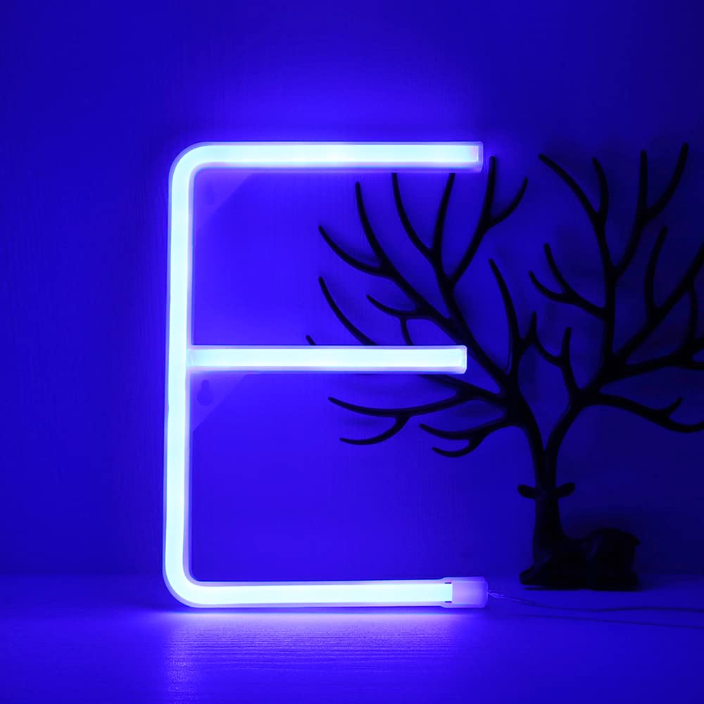 GUOCHENG Blue Neon Letters Light Alphabet A-Z Word Marquee Sign LED Lighting up Letter Lamps for Birthday Wedding Party Bar Bedroom Wall Hanging Decor(E)