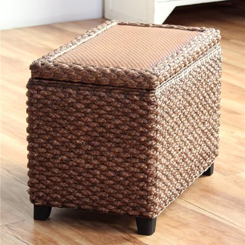 Rattan-Aufbewahrungsbank – Ottoman-Truhe mit Massivholzbeinen für...
