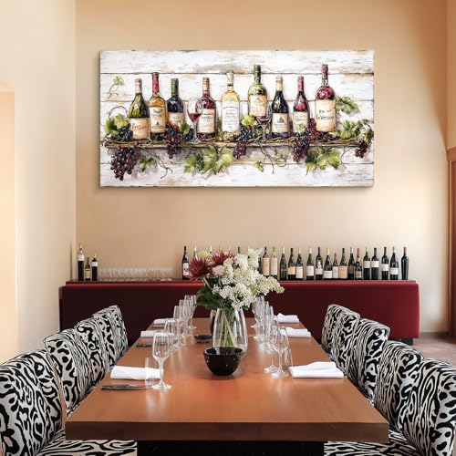 crmotu Still Life Kitchen Wall Art, Wine Bottle Extra Large Artwork, French Country Home Bar Decor Paintings, Modern Home Wall Decor Dining Room Wine Cellar Canvas Art Prints Ready to Hang 30x60inch