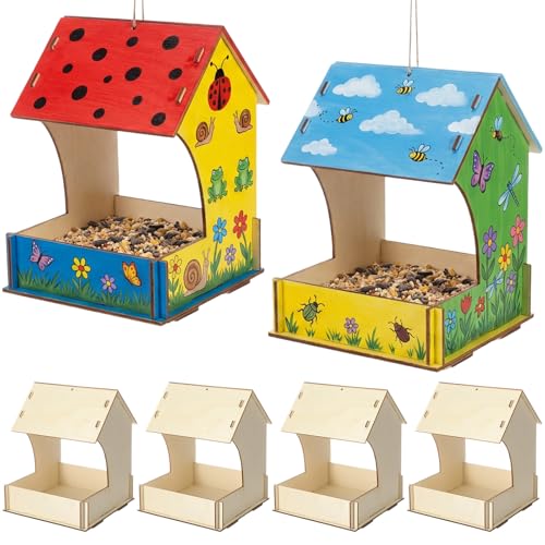 6 Pack Bird Feeder Kits Bulk Wooden DIY Birdhouse Kits Unfinished Bird Feeder Birdhouse to Paint Wood Craft for Educational Fun Art Outdoor Activities Gifts