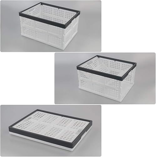 Miniatura 3 de Teyyvn Paquete de 3 cajas de almacenamiento plegables apilables de plástico de 30 L, cestas de almacenamiento plegables