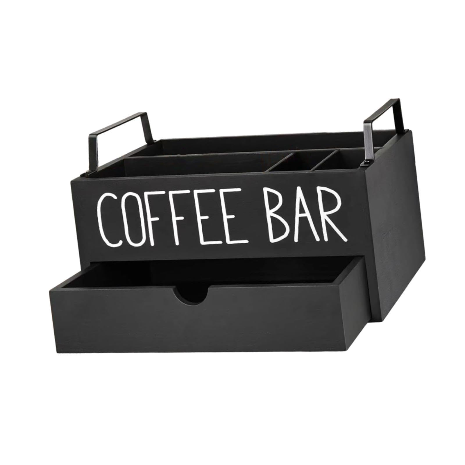 Homyl Coffee Station Organizer Holz Kaffeezubehör Organizer Kaffee Bar Accessoires Tee Beutel Halter mit Unterteilung für Küche Frühstücksraum, Style C