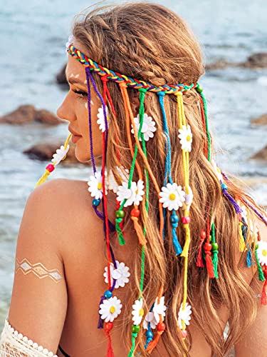 Edary Women Boho Sunflower Headband Rainbow Braided Hairbands Floral Hippie Headpiece Floral Colorful Hair Accessories #TOP6