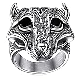 FaithHeart Viking Wolf Head Biker Rings Sterling Silver Punk Norse Mythology Amulet Jewelry for Large Man Size 13