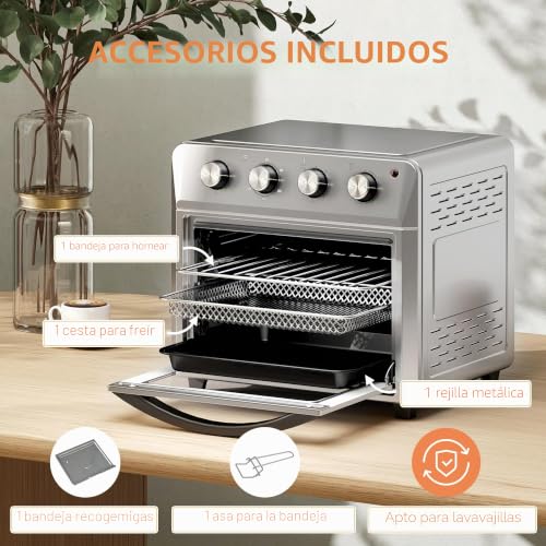 Miniatura 8 de Homcom Mini Horno Con Convección 24 L 1600w 90-230 Horno De Aire Caliente Con Temporizador De 60 Min., Freidora De Aire Caliente Incl. Bandeja De Horno Rejilla, Mini Horno Con Iluminación Interior,