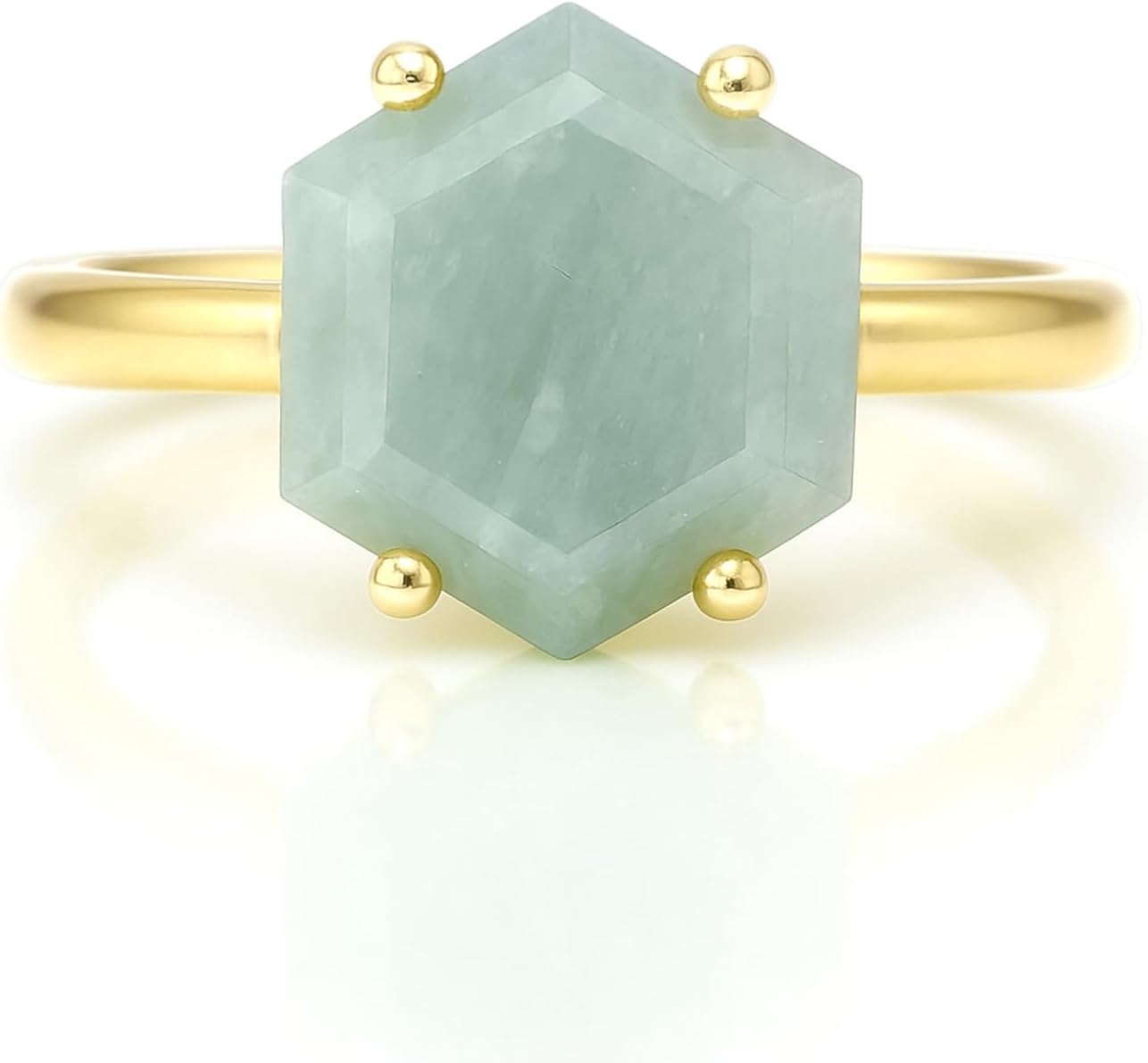 Hexagon Aquamarine Ring – Artisan Statement Jewelry – Custom Engravable Gold Engagement Piece for Women – Handmade Birthstone Design with Signature Box
