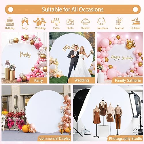 Gallety 7.2FT White Round Backdrop Cover with Size Adjuster & 4 Metal Clips, Universal Fit for 5ft-7.2ft Circle Stand, Polyester Fabric Arch Cover for Wedding, Birthday Party, Videos Photography Decor - image 4