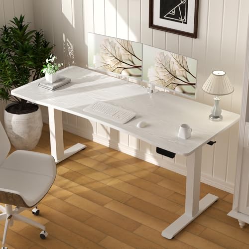 Image of Veken 55 x 23.6 Inch Electric Standing Desk with Adjustable Height, Sit to Stand Computer Table for Study, Work or Gaming, Home Office Desk White