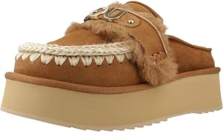 Mou Zuecos con Plataforma, Marrón, Gamuza con Forro de Piel, Suela Elevada, Hebilla Decorativa, Estilo Mocasín