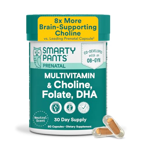 Image of SmartyPants Women's Prenatal Multivitamin Capsules, OB‑GYN Co‑Developed Prenatal Vitamins with Choline, Folate, Omega 3 DHA, & Iron for Baby's Development, Gentle on Stomach, 60 Count (30 Day Supply)