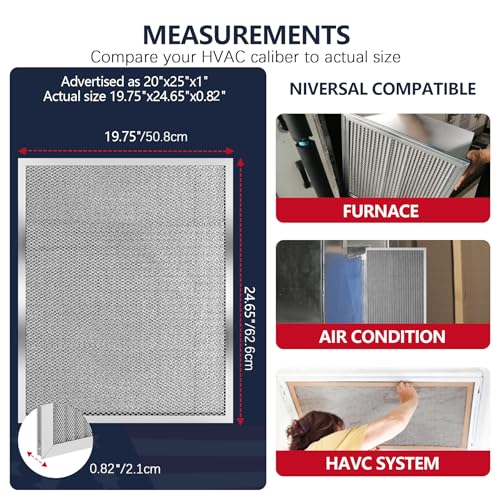 Image of Reusable Washable Aluminum Air Filter, MERV 8, Rectangular, Heavy-duty, Compatible with Air Conditioner, Furnace, HVAC, Lasts a Lifetime, Easy to Clean (Actual Size: 19.75x24.65x0.82)