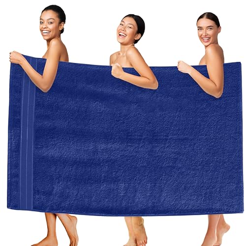 Image of Elegant Comfort Three Line Popcorn Extra Large Luxury Bath Towel - 40 inch x 80 inch inch, Premium Hotel Spa Quality 1 Piece Oversized Bath Sheet 100% Turkish Cotton Super Soft Highly Absorbent, Cobalt Blue