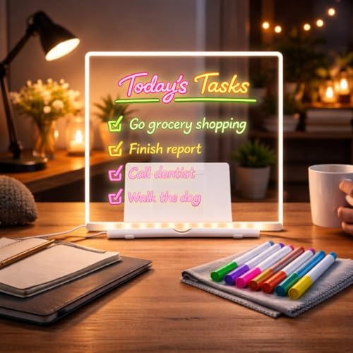 OPENBOX® 3D LED Acrylic Writing Board Lamp Night Light Message Pad – Personalized Gift for Kids & Couples Anniversary DIY Drawing Desk Lamp, Study Table Room Decor, Shop Display, Return Gift (20x20Cm)