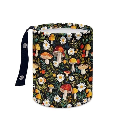 Image of Hanging Portable Car Mushroom Flower Leaf Print Multipurpose Car Accessories Interior Universal Collapsible Back Seat, Front Console, Floor, or Hanging Headrest Waste Basket