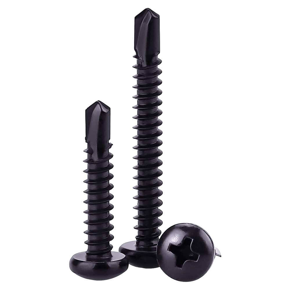 #10 x 1/2" Black Pan Head Self Drilling Screws, Phillips Drive, 410 Stainless Steel Phillips Pan Sheet Metal Screws, Black Coated Finish, Dovetail,