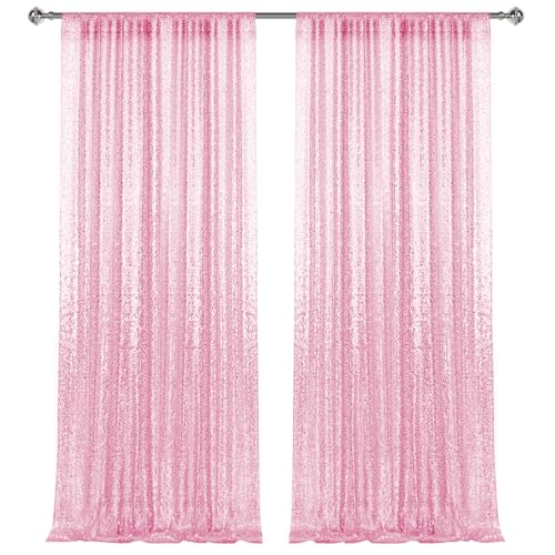 2×8FT-2PCS Pink Sequin Backdrop Curtains Panels...