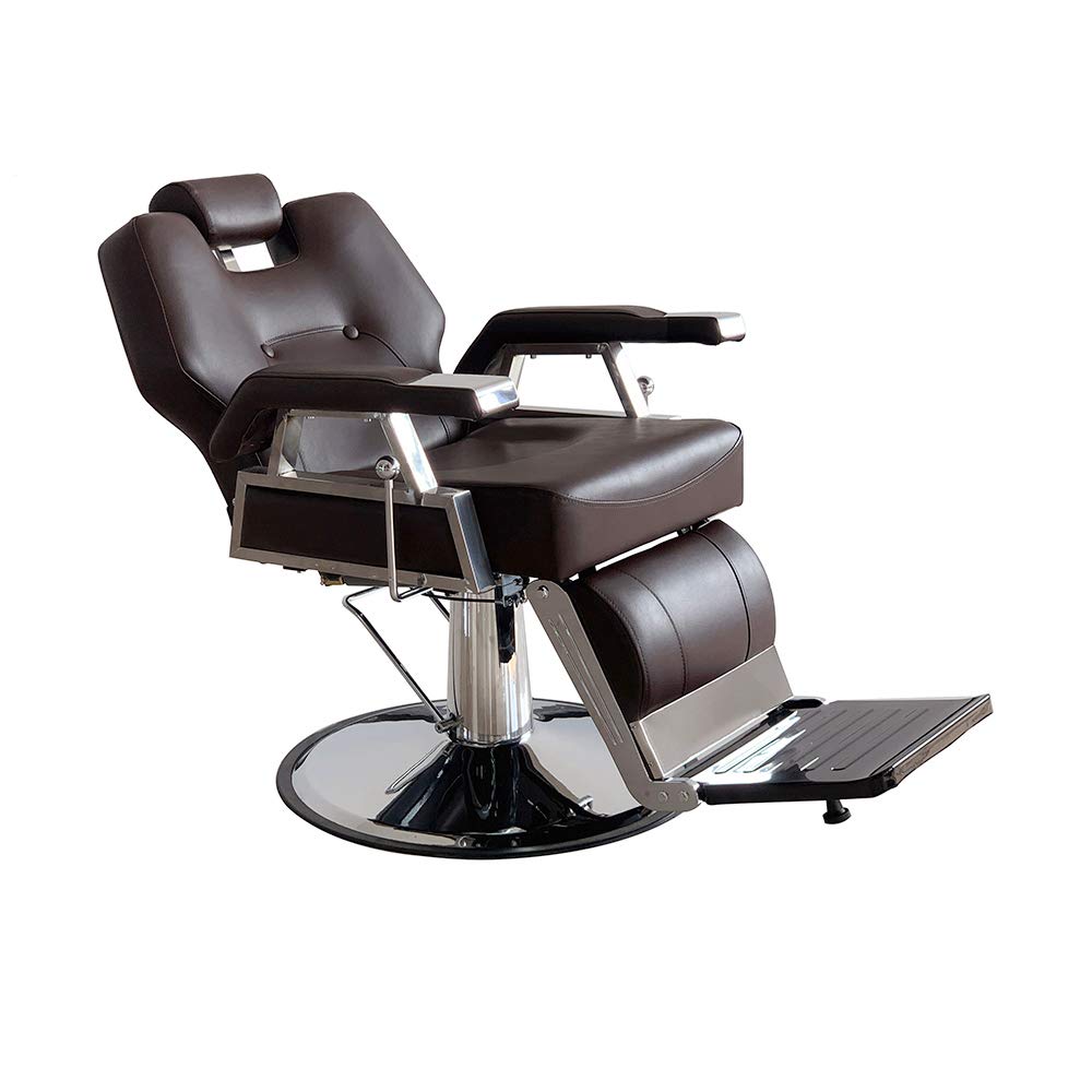 Friseurstuhl Modern Verchromt Braun Hydraulisch Neigbar 360° Salon 110x70x100-113 cm