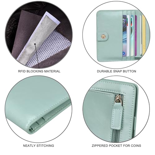 Image of Itslife Women's Rfid Blocking Small Compact Bifold Leather Pocket Wallet Ladies Mini Purse with id Window (Waxed Light Green)